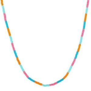 GORJANA Miami Gigi Glass Beaded Stripe Necklace 18K Gold Plated Orange Aqua Pink